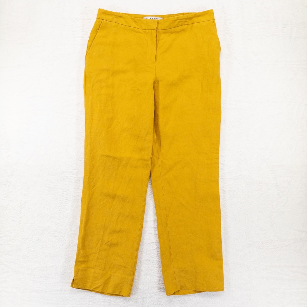 Kasper Womens Pants 6 Mustard Yellow Linen Blend Straight Leg Ankle Career